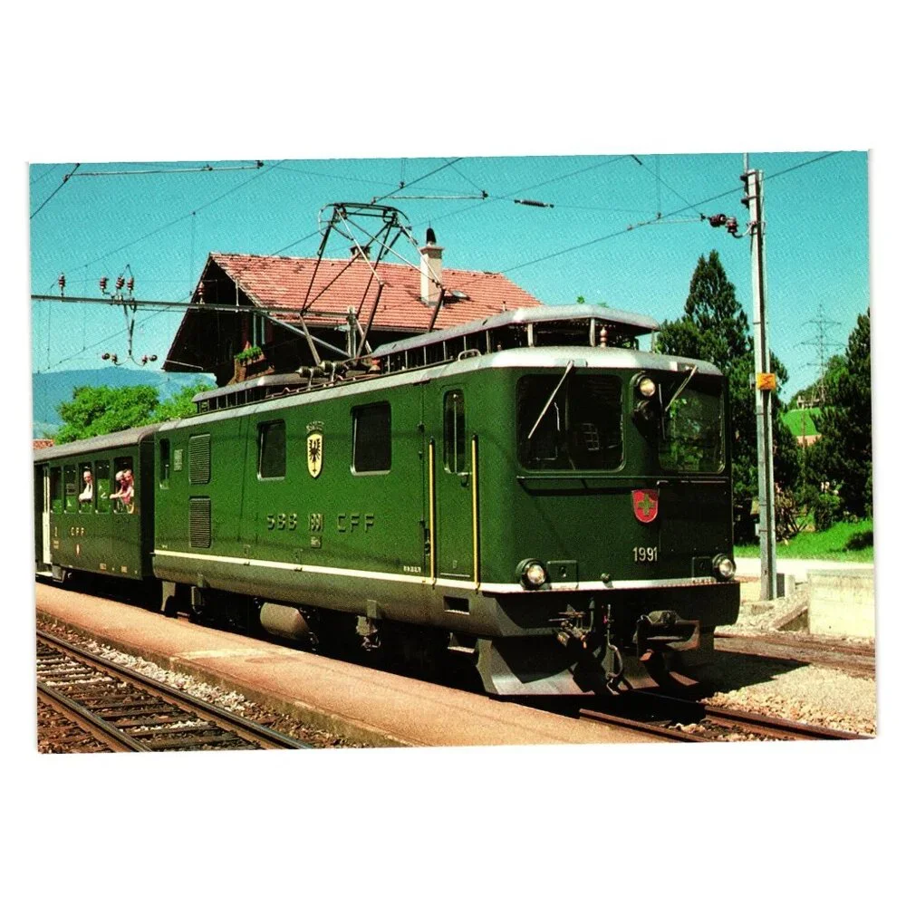 Swiss Postcard SBB CFF HGe 4/4 1991 Green Railway Locomotive Brünigbahn Minirex